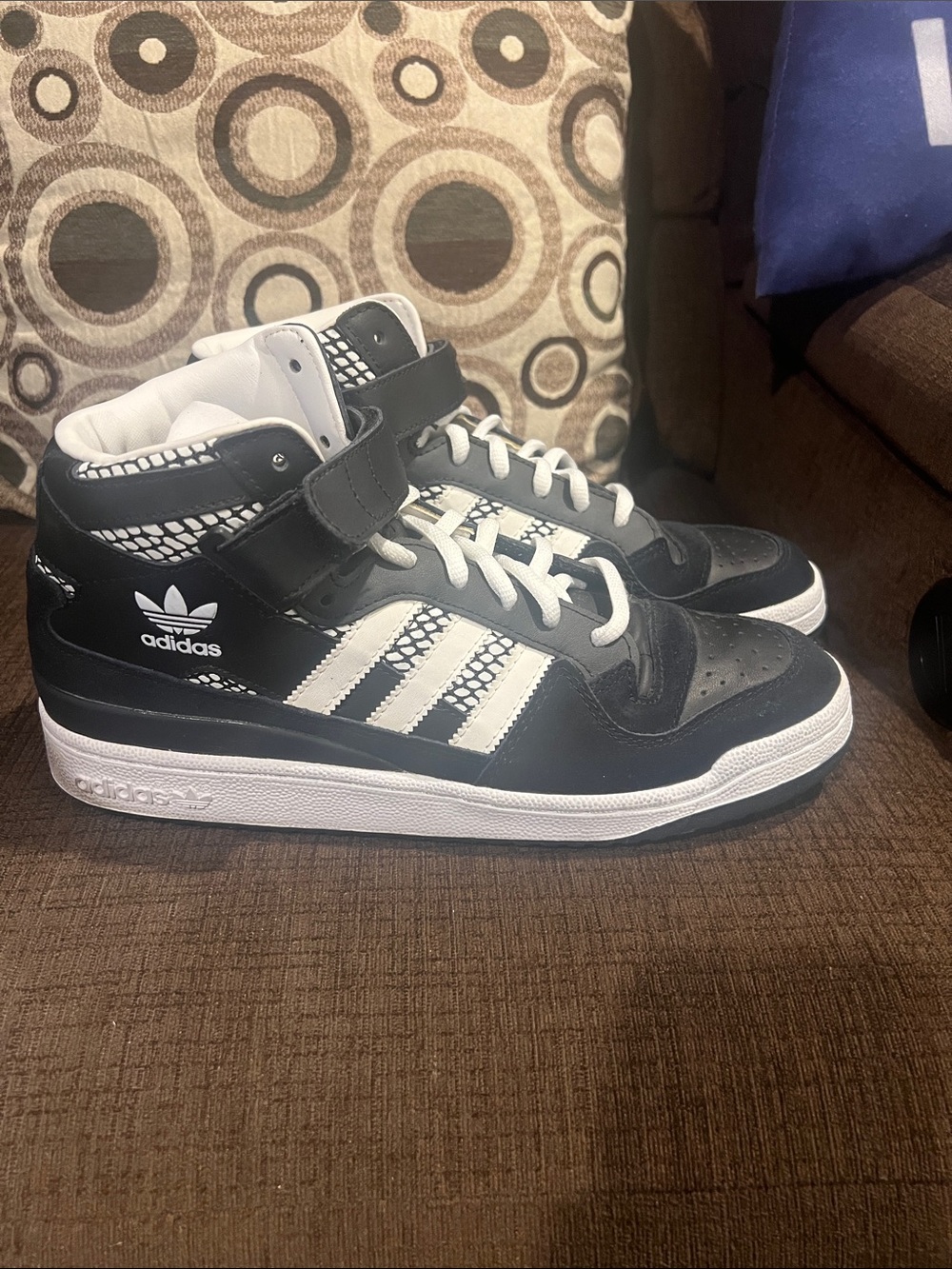 Men’s Adidas Suede Trim Black and White Sneakers with Strap. Slightly worn.